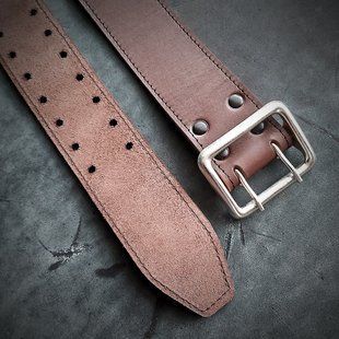 Кожаный ремень 5 см шириной, коричневый, офицерский KR002 фото