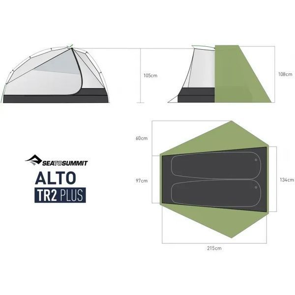 Намет двомісний Sea to Summit Alto TR2 Plus, Fabric Inner, Sil/PeU Fly, NFR, Green (STS ATS2039-02170406) 9327868140763 фото