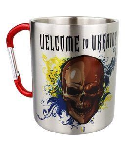 Кружка металева з червоним карабіном 300 мл сублімація Welcome to Ukraine 000027823 фото