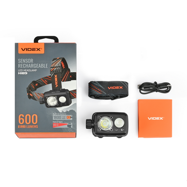 Налобний ліхтар VIDEX VLF-H189 (600 Лм, 5000K, сенсор, Li-Pol 1800 мА&middot;г, USB-C, IP55) VLF-H189 фото