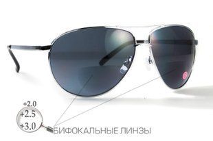 Окуляри біфокальні (захисні) Global Vision Aviator Bifocal (+2.5) (gray), чорні біфокальні лінзи в металевій оправі 1АВИБИФ-Д2.5 фото