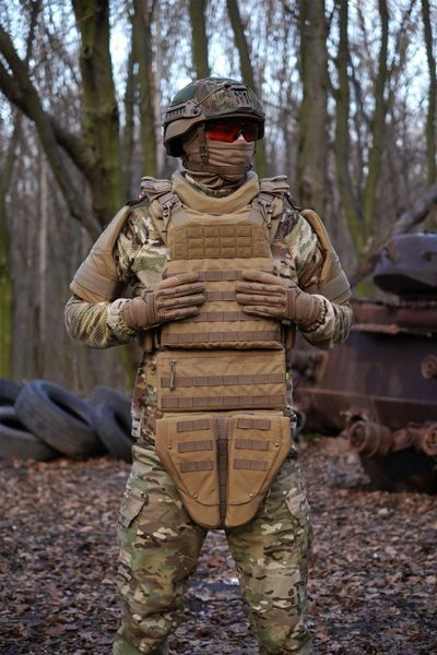Захист паху (напашник) потрійний Kiborg з балістичним пакетом 1 клас захисту Militex Coyote 17023 фото