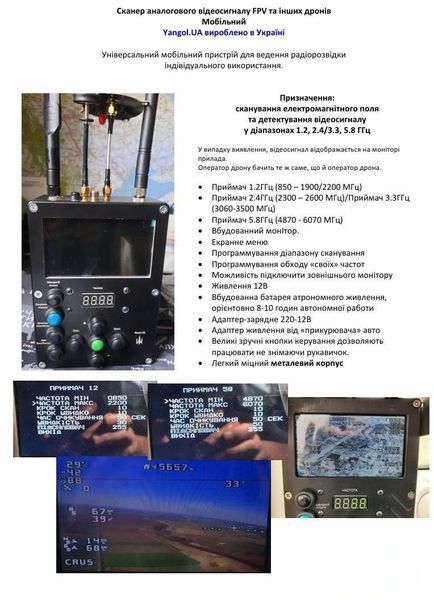 Детектор FPV-дронів Янгол.UA з монітором та скануванням 1.2 / 3.3 / 5.8 ГГц 44927 фото