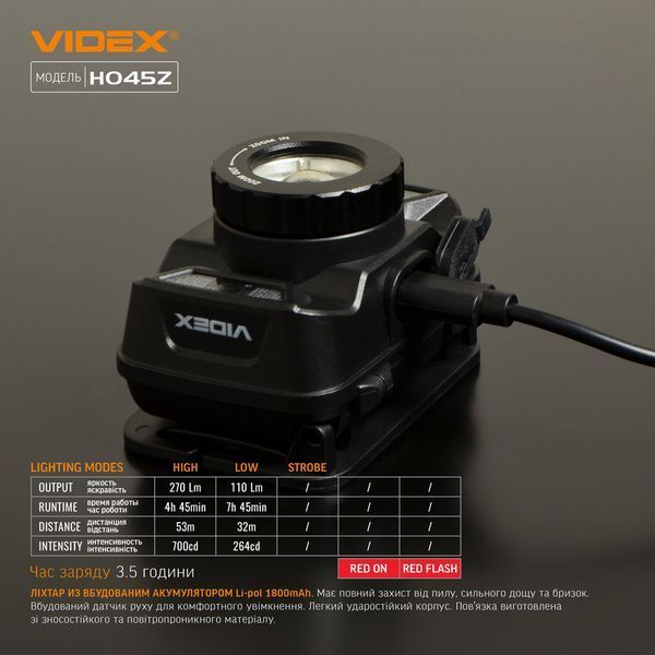 Налобний світлодіодний ліхтарик VIDEX VLF-H045Z 270Lm 5000K VLF-H045Z фото