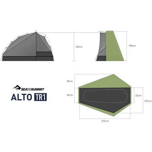 Одноместная палатка Sea to Summit Alto TR1, Mesh Inner, Sil/PeU Fly, NFR - Зеленая 9327868146697 фото