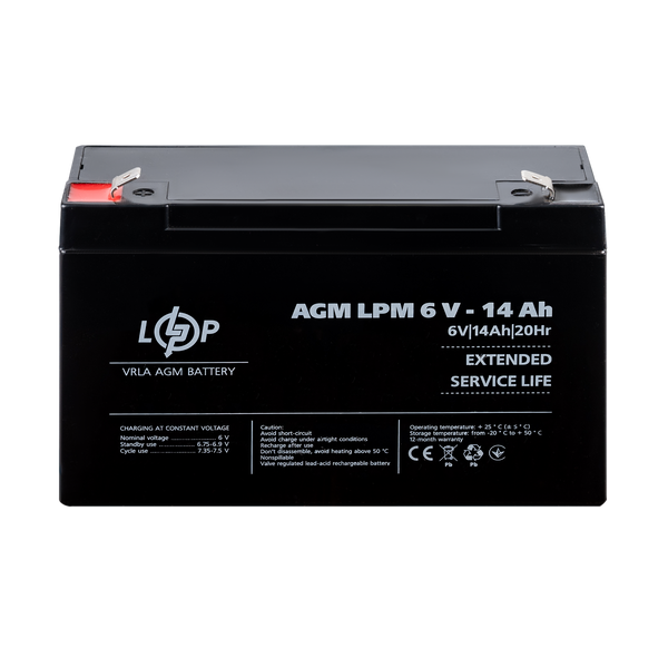 Акумулятор AGM LPM 6V - 14 Ah LP4160 фото