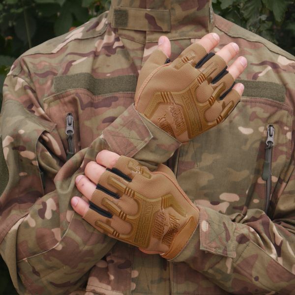 Безпалі Рукавиці койот з гумовим демпфером Mechanix 1619 фото
