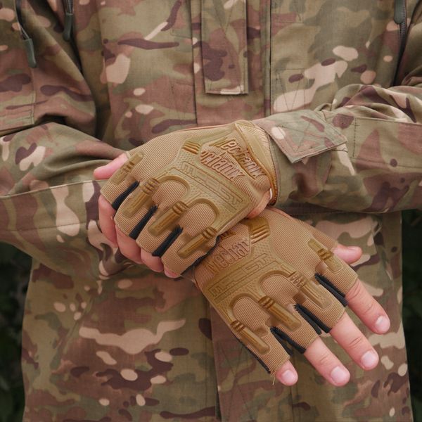 Безпалі Рукавиці койот з гумовим демпфером Mechanix 1619 фото