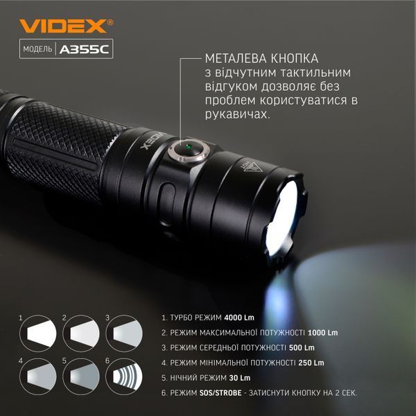 Портативный светодиодный фонарик VIDEX VLF-A355C 4000Lm 5000K VLF-A355C фото