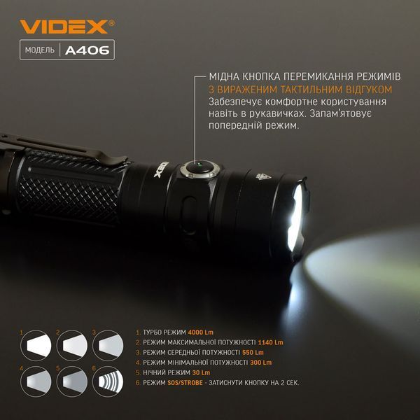 Портативный светодиодный фонарик VIDEX VLF-A406 4000Lm 6500K VLF-A406 фото