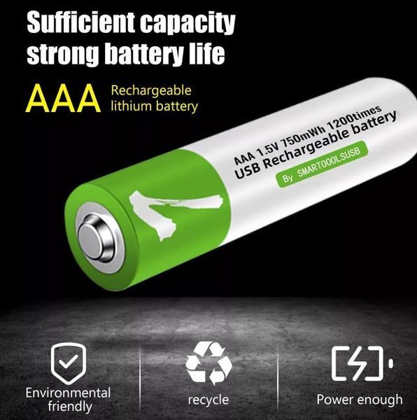Комплект 4 шт. аккумуляторные батареи Smartoools AAA 500 mah + зарядка Type-C (Зеленый) 45954 фото