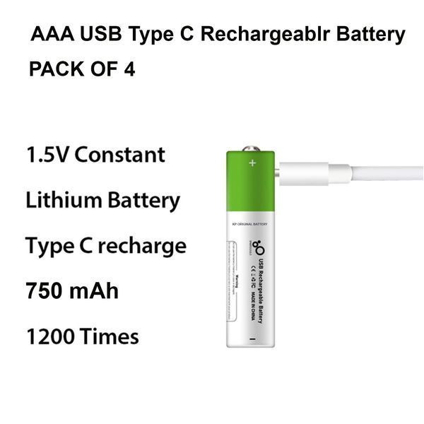 Комплект 4 шт. аккумуляторные батареи Smartoools AAA 500 mah + зарядка Type-C (Зеленый) 45954 фото