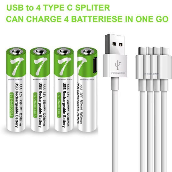 Комплект 4 шт. аккумуляторные батареи Smartoools AAA 500 mah + зарядка Type-C (Зеленый) 45954 фото