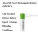 Комплект 4 шт. аккумуляторные батареи Smartoools AAA 500 mah + зарядка Type-C (Зеленый) 45954 фото 6