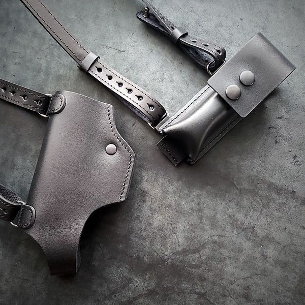 Кожаная оперативная кобура под Glock 19| с дополнительным магазином| чёрная GL19045 фото