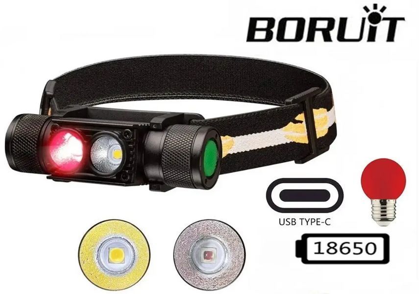 Налобний ліхтар Boruit H02B-Red (біле + червоне світло) с акумулятором 3000мАч 2436366779 фото